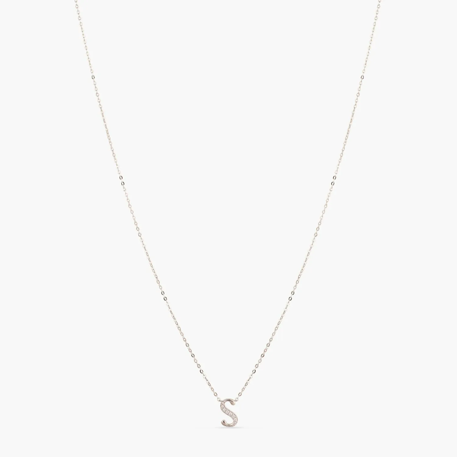 Alphabet A-Z Charms CZ White-Gold Plated Silver Necklace