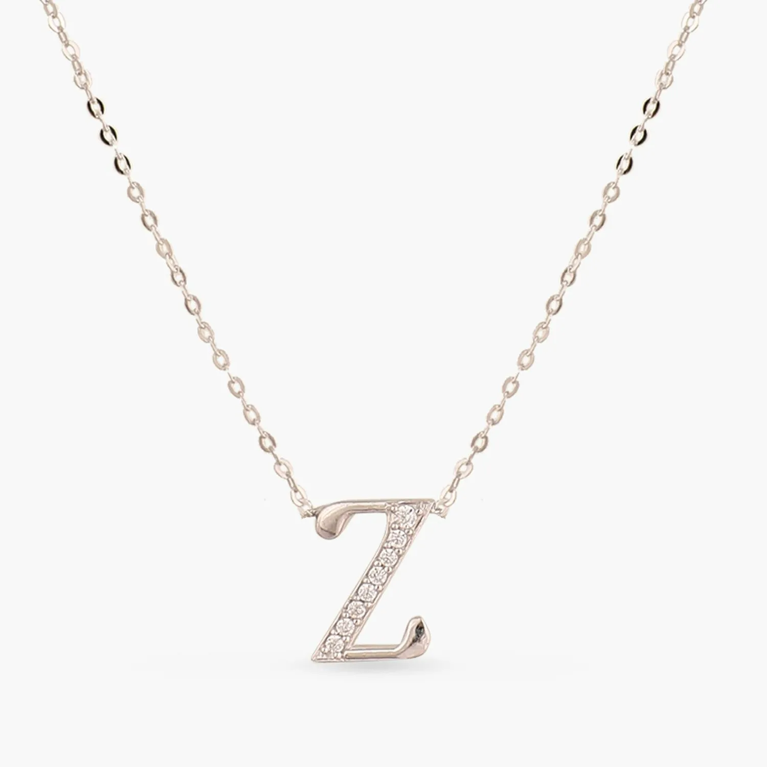 Alphabet A-Z Charms CZ White-Gold Plated Silver Necklace