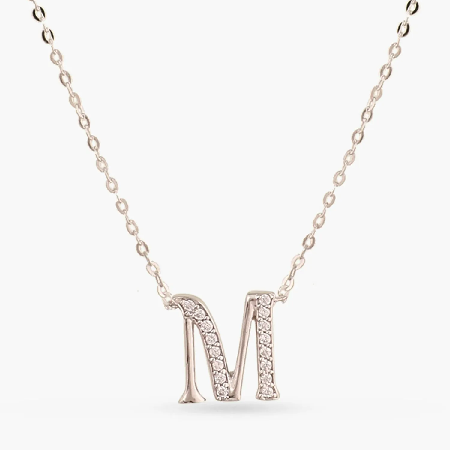 Alphabet A-Z Charms CZ White-Gold Plated Silver Necklace