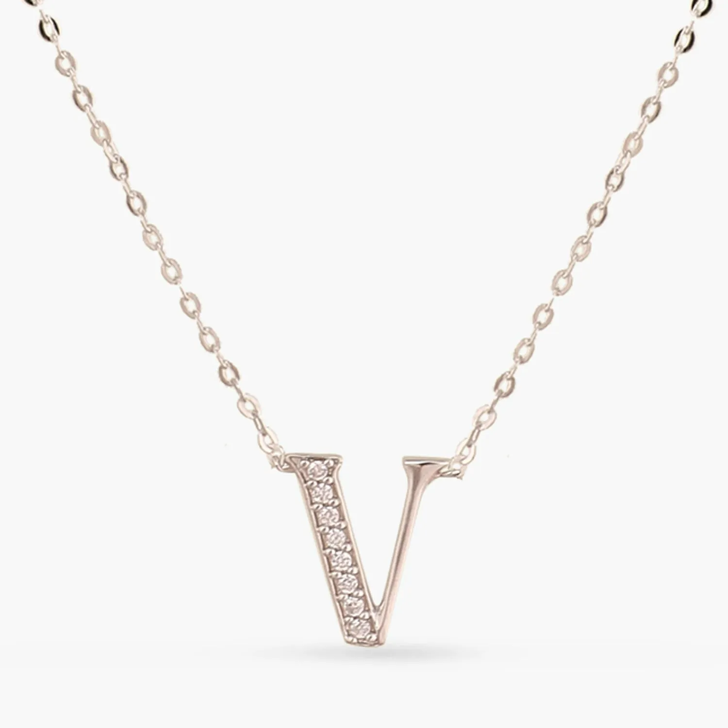 Alphabet A-Z Charms CZ White-Gold Plated Silver Necklace