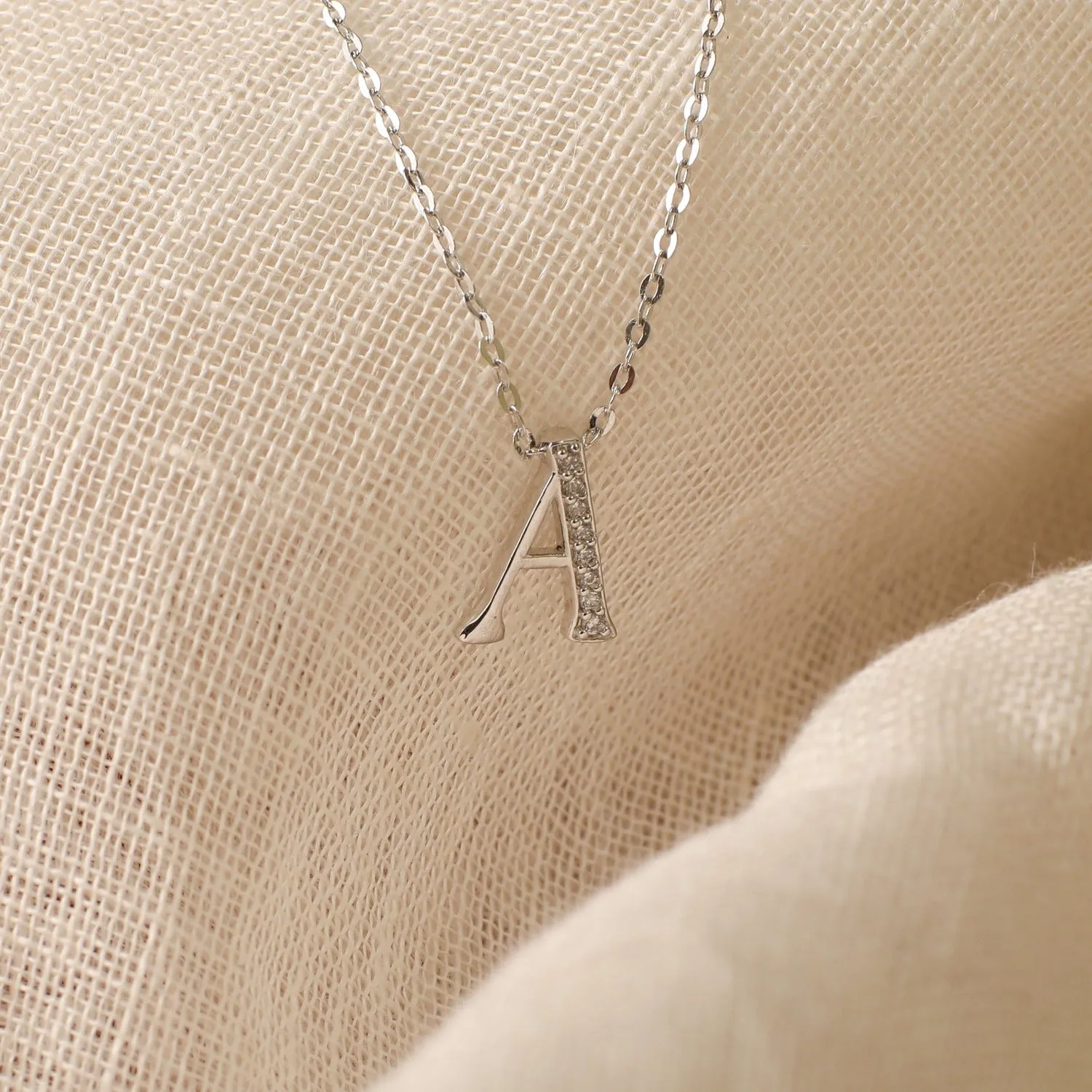 Alphabet A-Z Charms CZ White-Gold Plated Silver Necklace