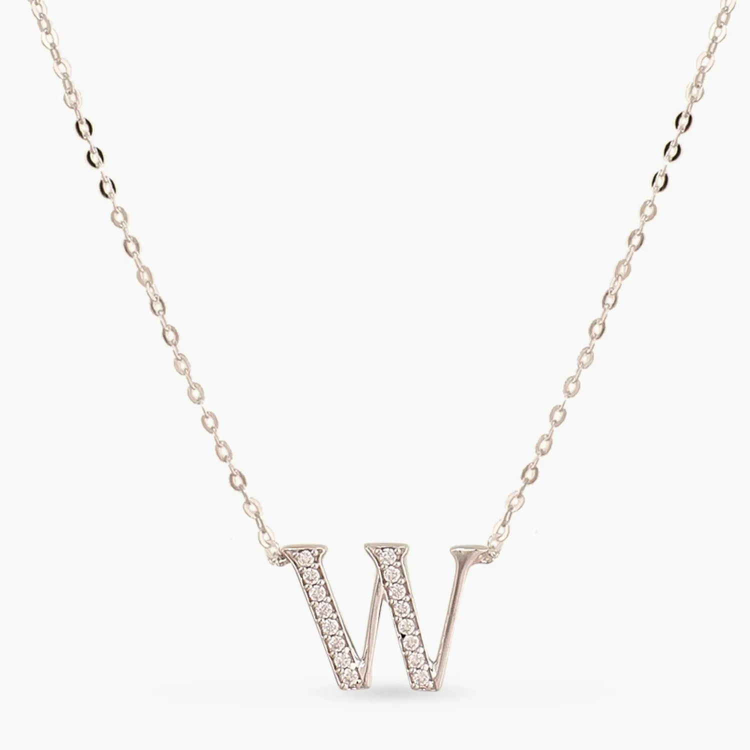 Alphabet A-Z Charms CZ White-Gold Plated Silver Necklace