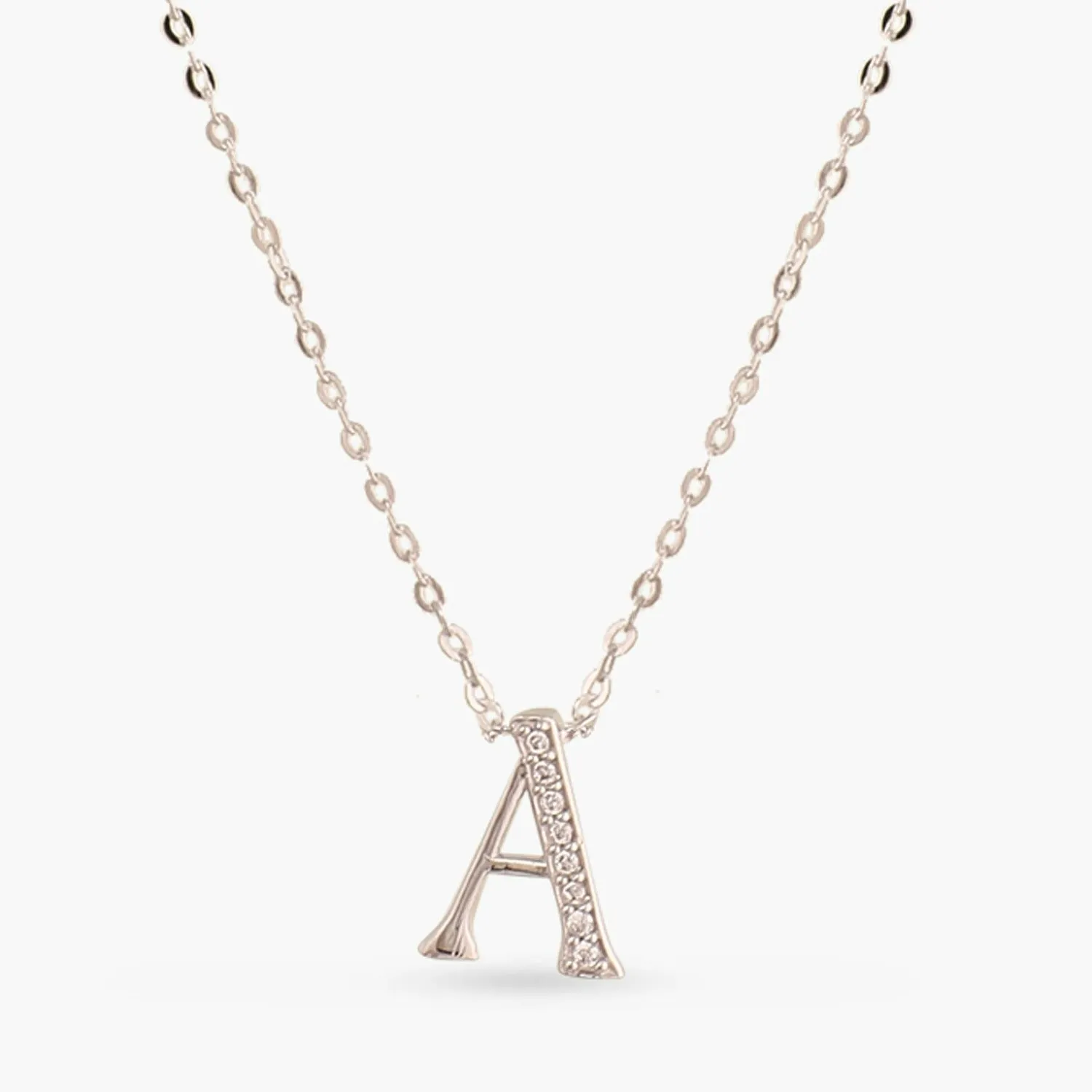 Alphabet A-Z Charms CZ White-Gold Plated Silver Necklace