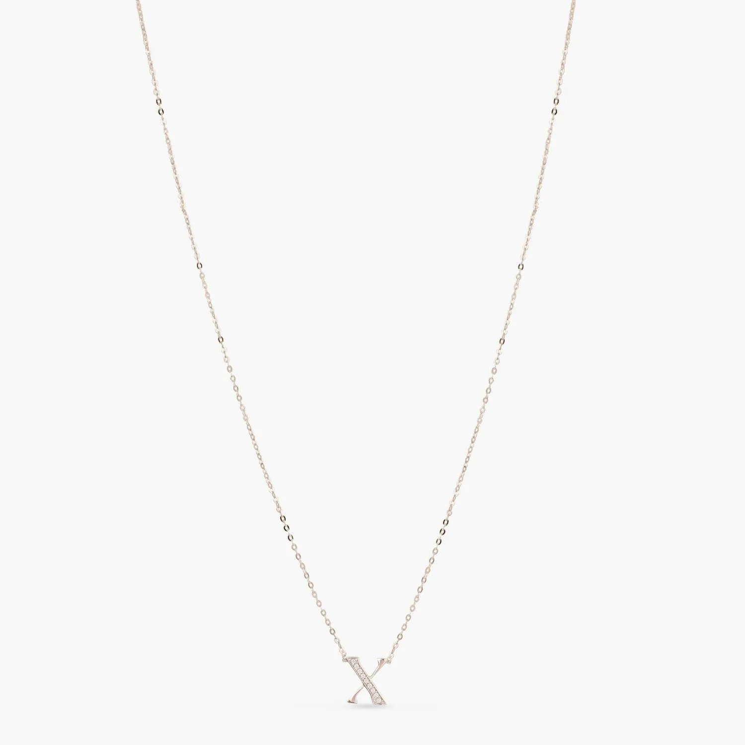 Alphabet A-Z Charms CZ White-Gold Plated Silver Necklace