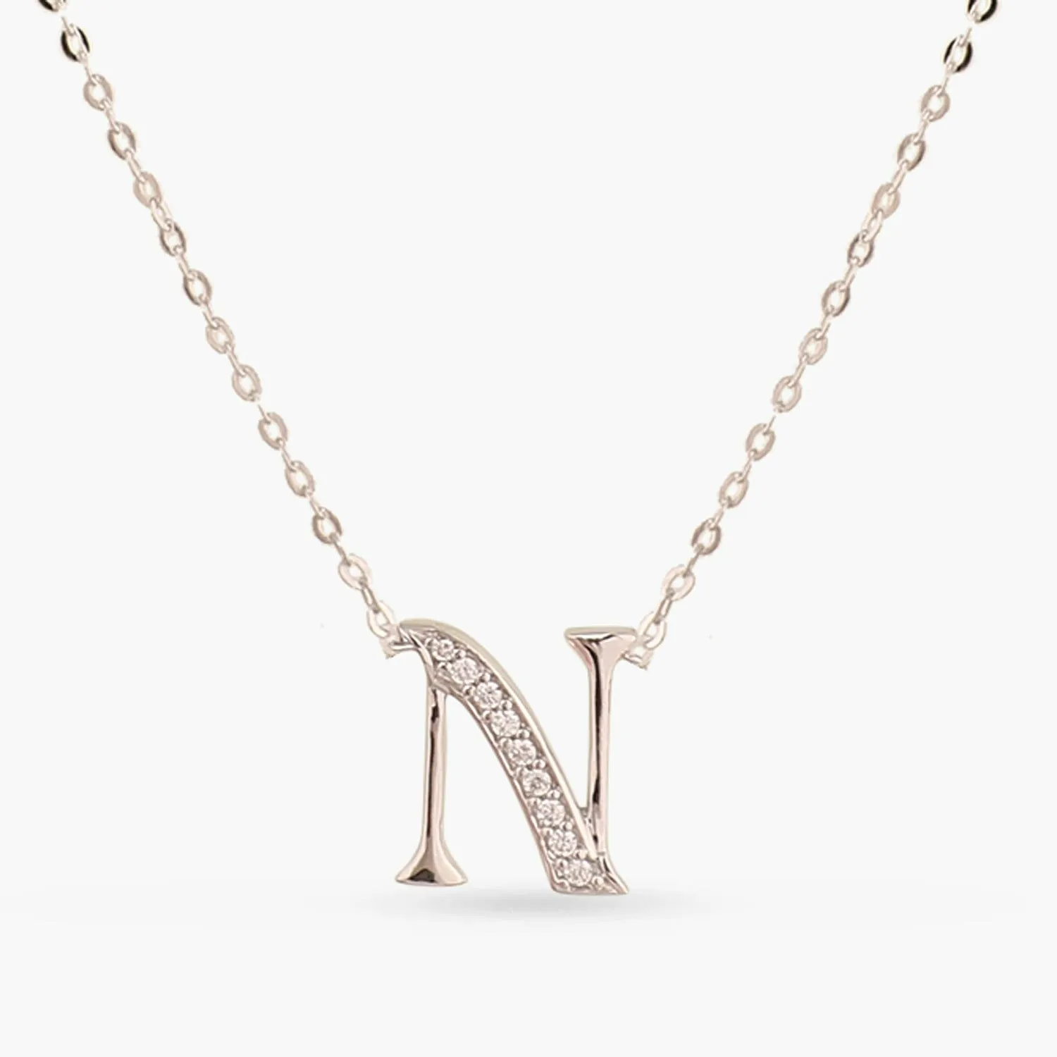 Alphabet A-Z Charms CZ White-Gold Plated Silver Necklace