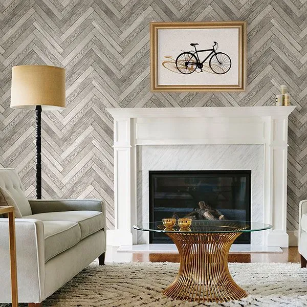 Altadena Light Grey Diagonal Wood Wallpaper  | Brewster Wallcovering