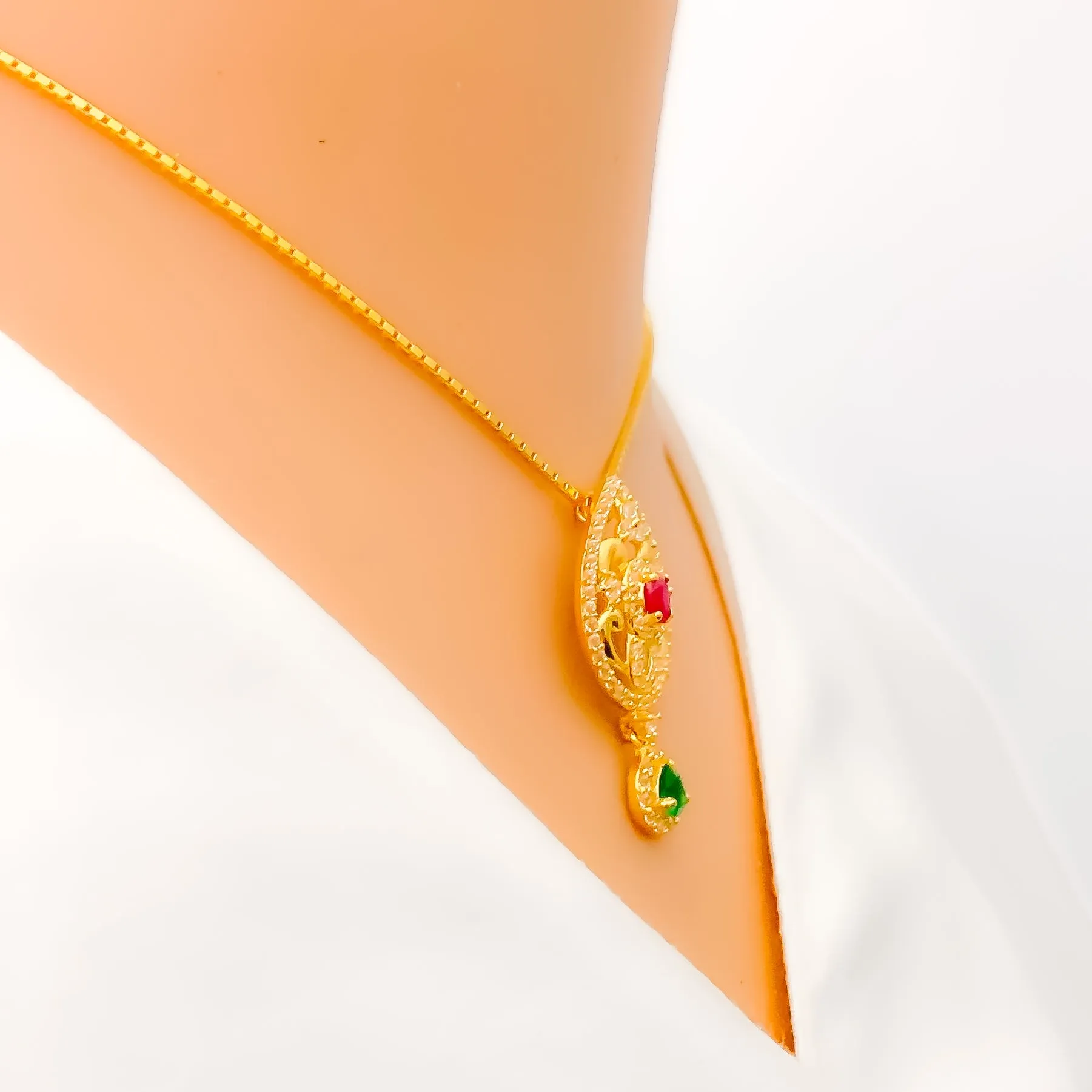 Attractive Flower Drop CZ 22k Gold Necklace