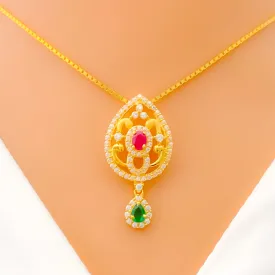 Attractive Flower Drop CZ 22k Gold Necklace