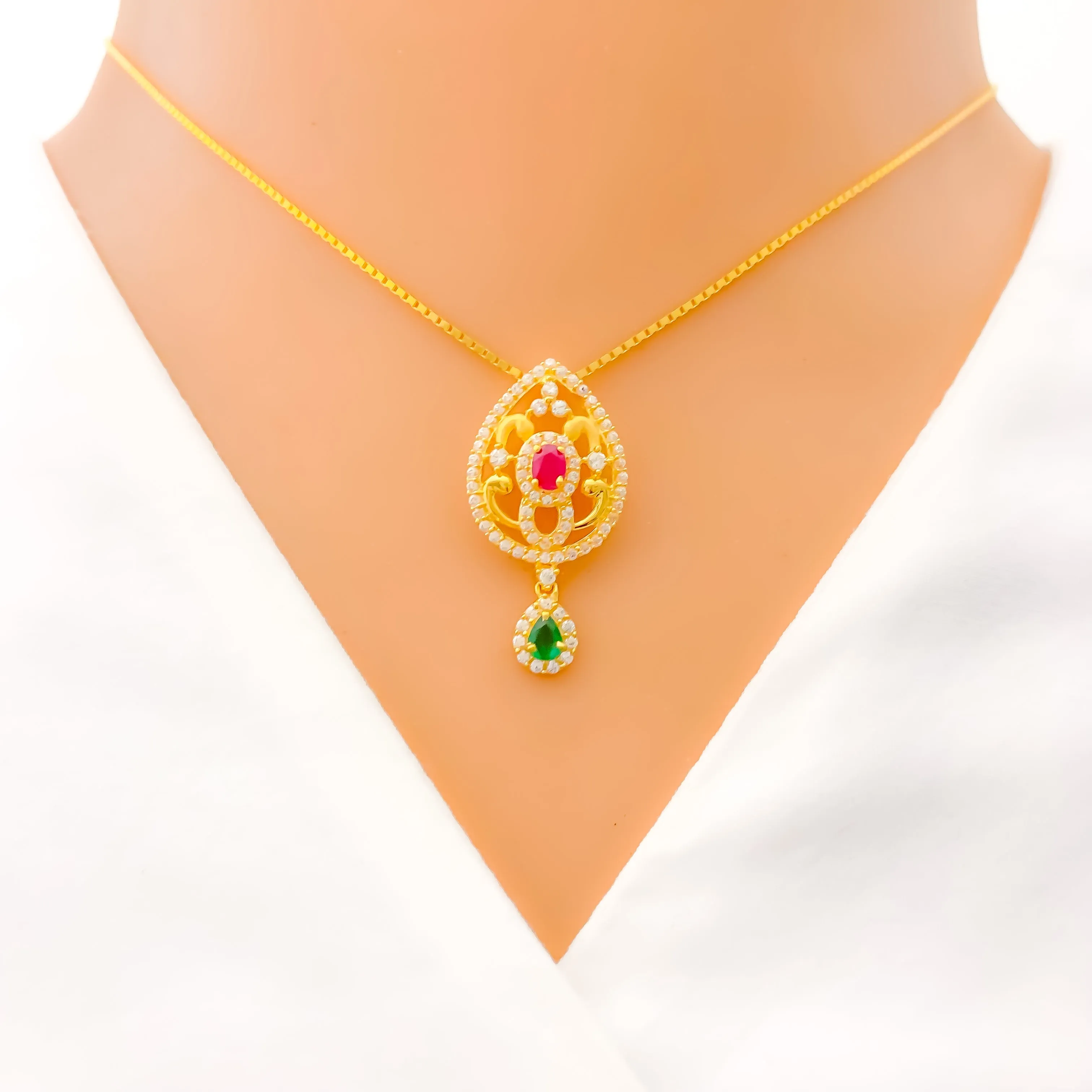 Attractive Flower Drop CZ 22k Gold Necklace