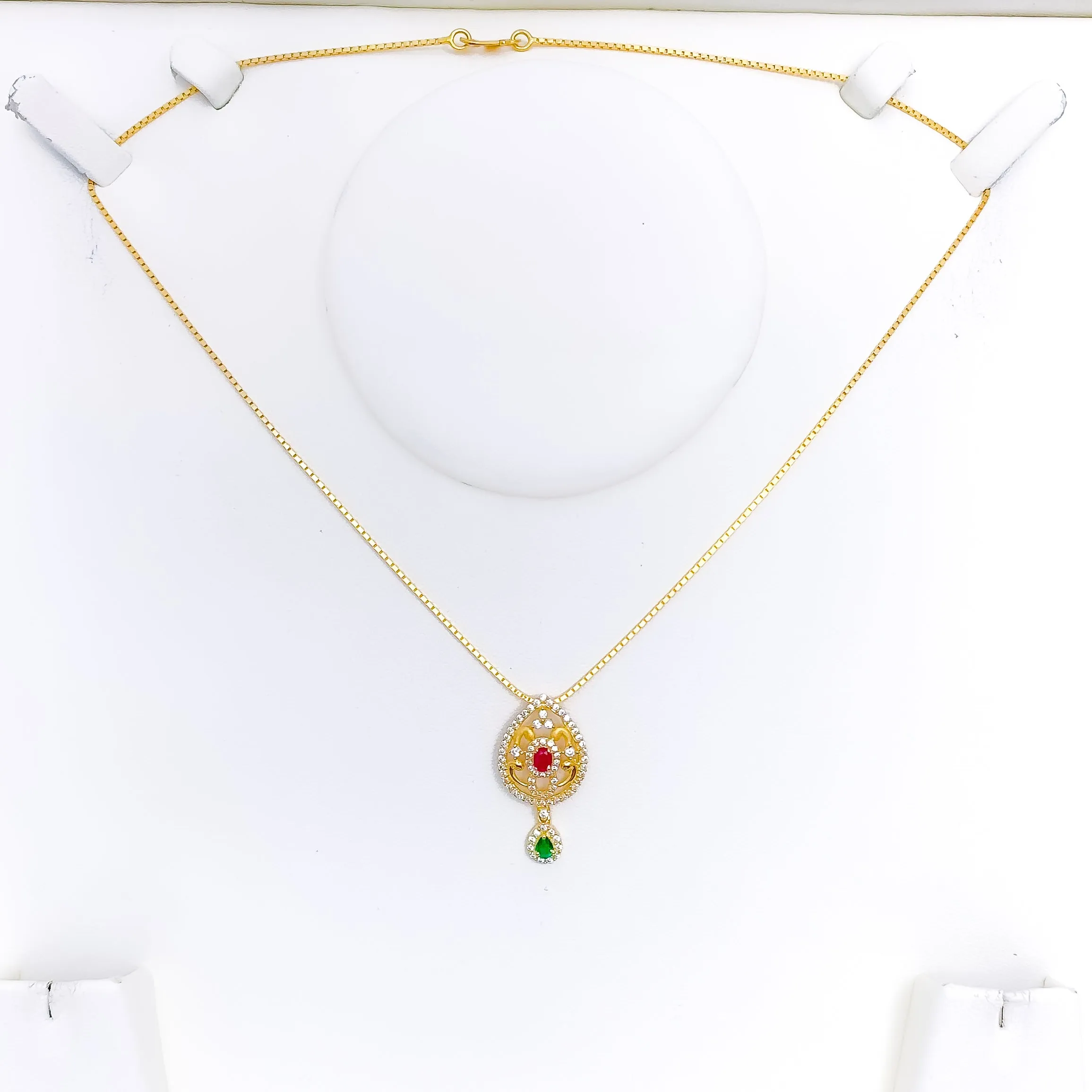 Attractive Flower Drop CZ 22k Gold Necklace