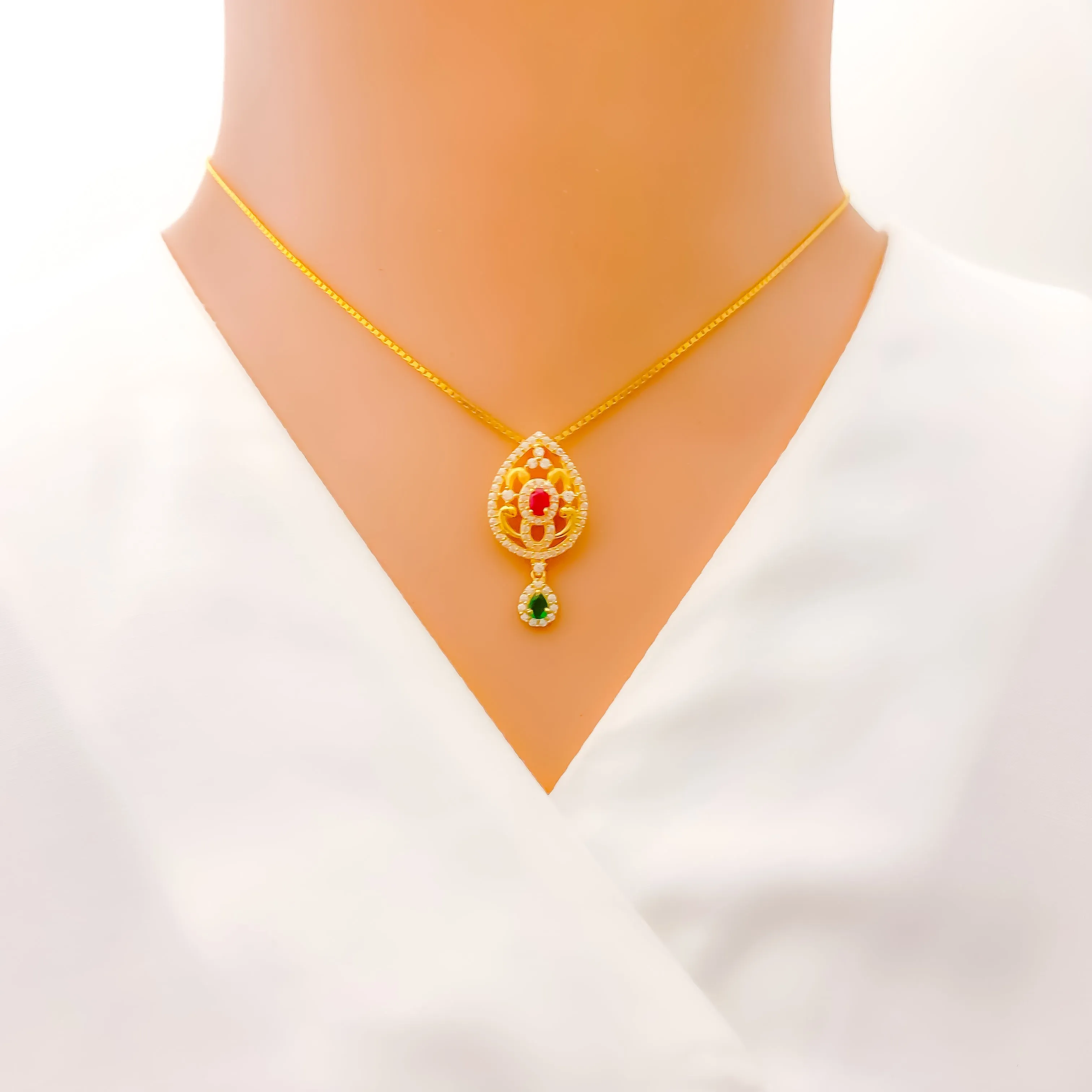 Attractive Flower Drop CZ 22k Gold Necklace