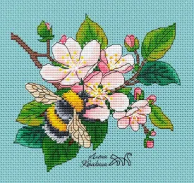 Bee on an apple tree - PDF Cross Stitch Pattern