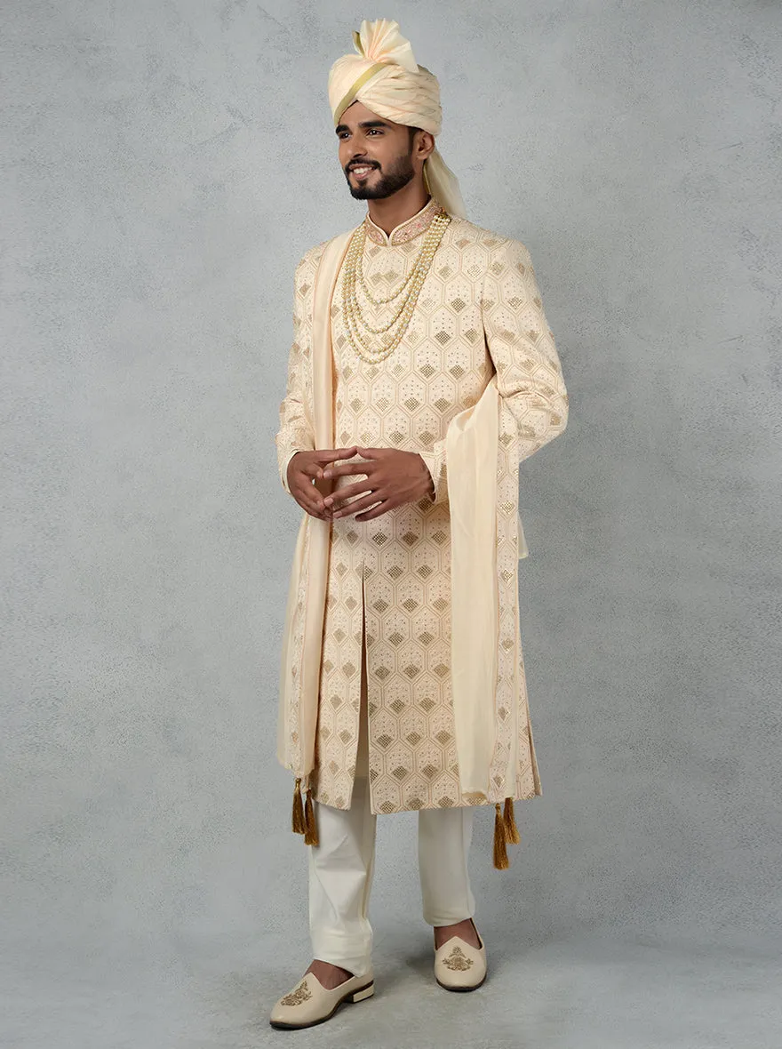 Beige & Gold Sherwani | TULA