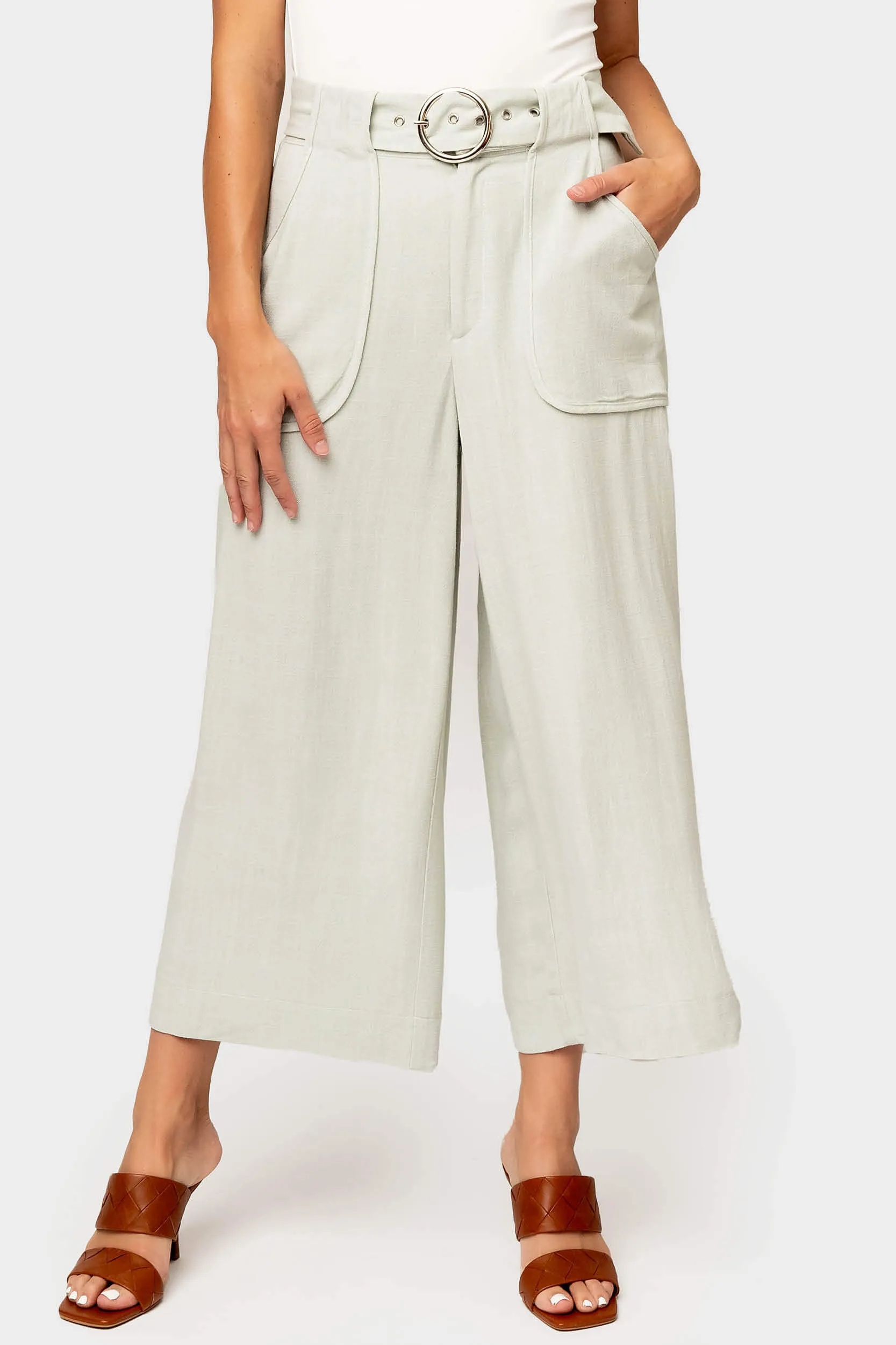 Belted Linen Cropped Trouser