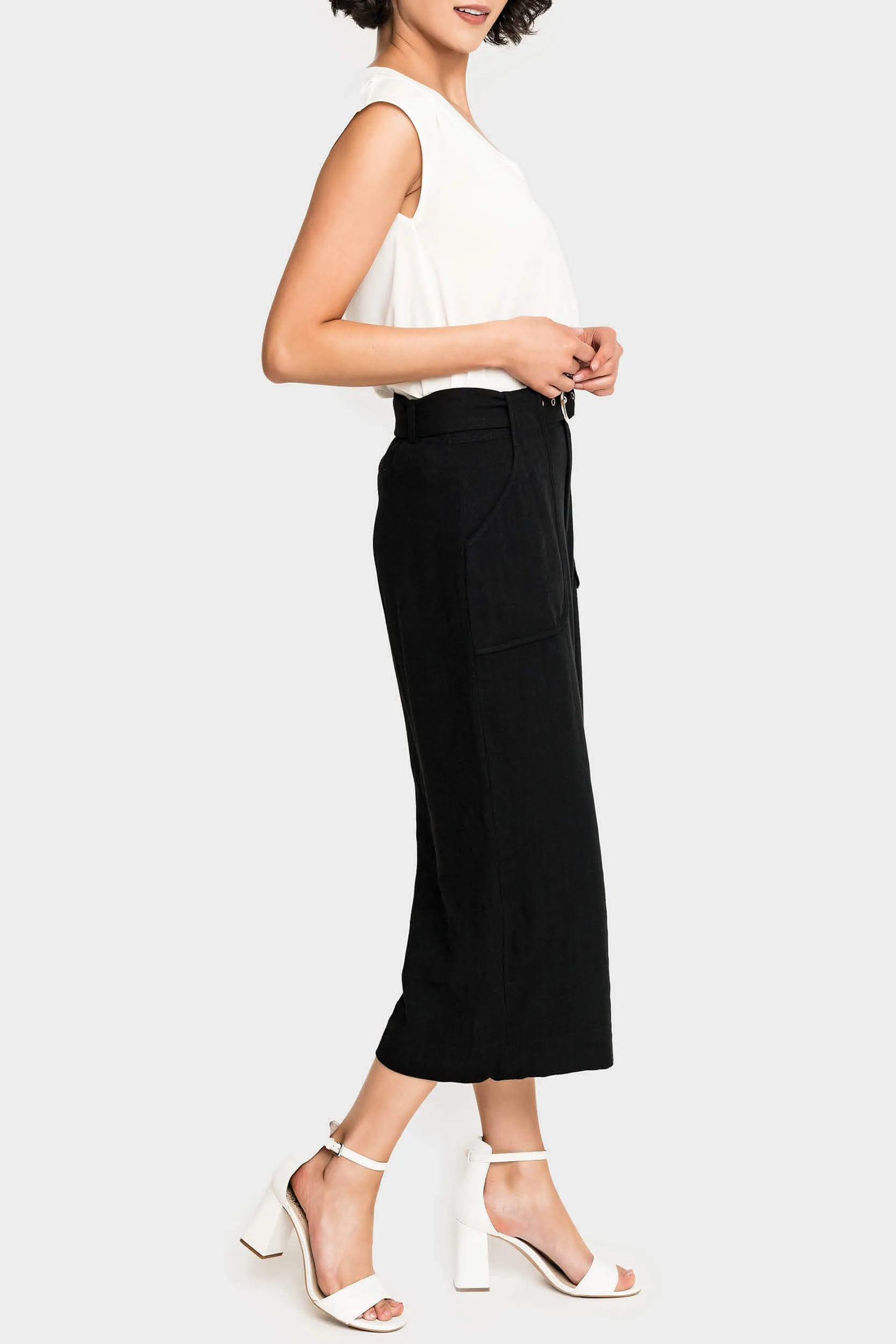 Belted Linen Cropped Trouser