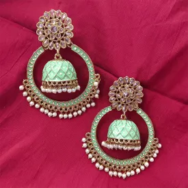 Bhavi Jewels Kundan Stone And Meenakari Jhumkis And Dangler Earrings