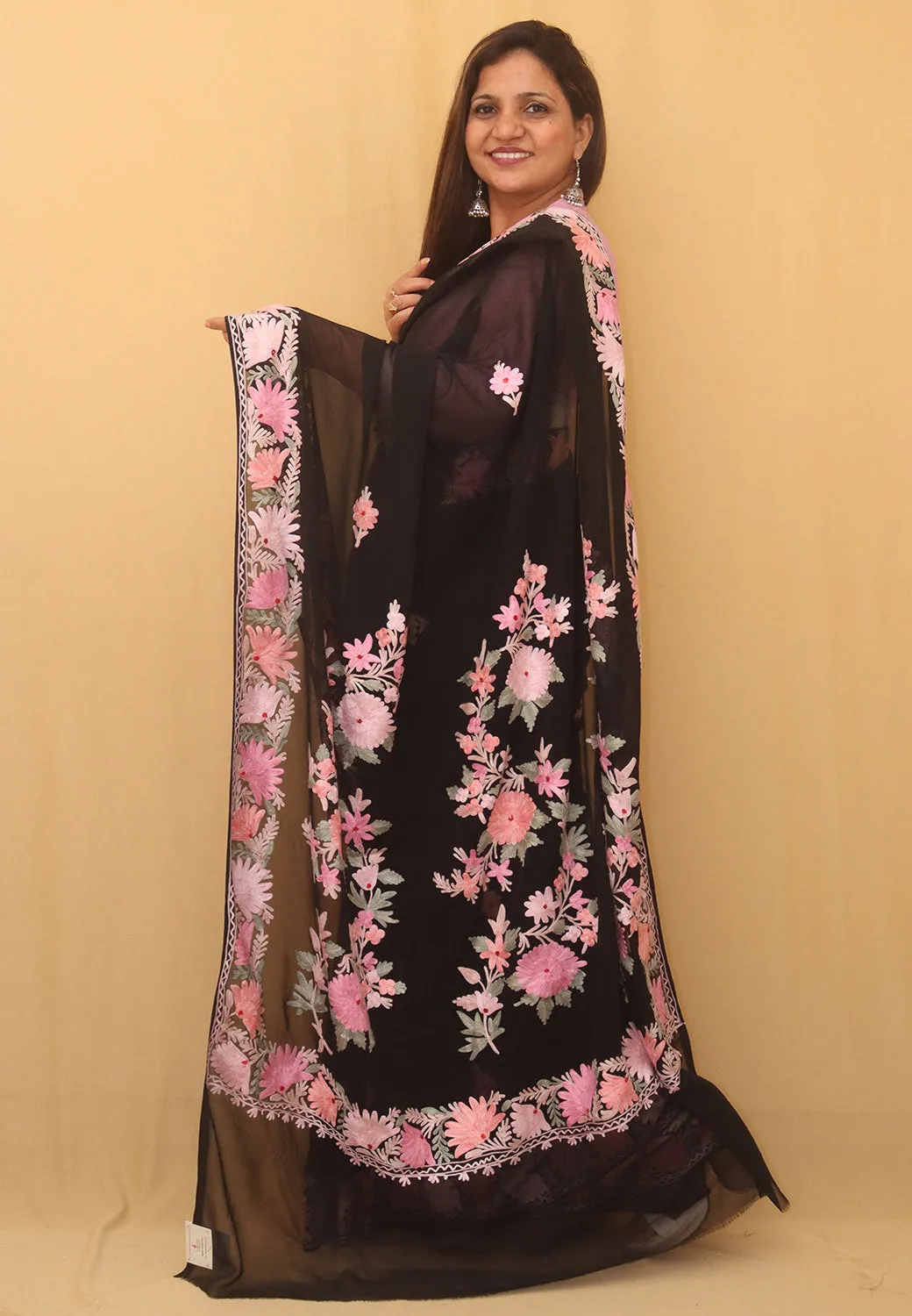 Black Embroidered Kashmiri Aari Work Georgette Saree