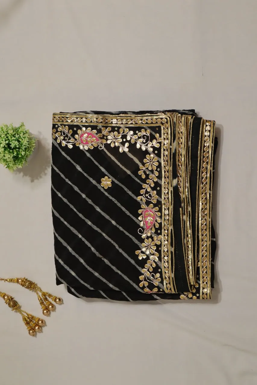 Black Leheriya With Gota Patti Work Pure Organza Saree