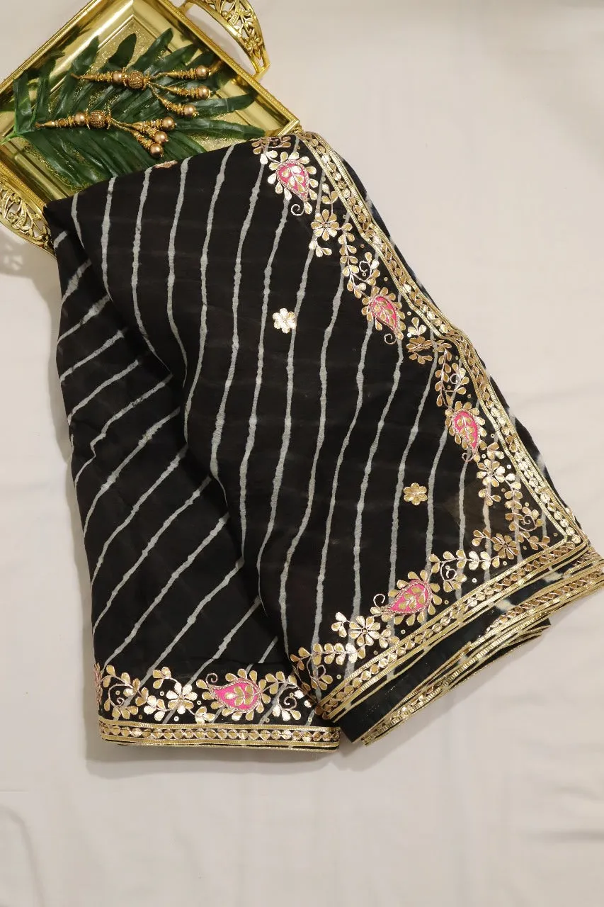 Black Leheriya With Gota Patti Work Pure Organza Saree