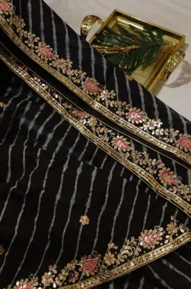 Black Leheriya With Gota Patti Work Pure Organza Saree