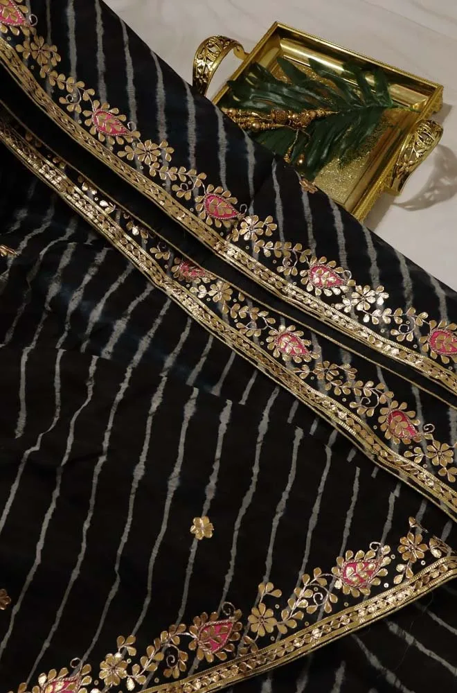 Black Leheriya With Gota Patti Work Pure Organza Saree