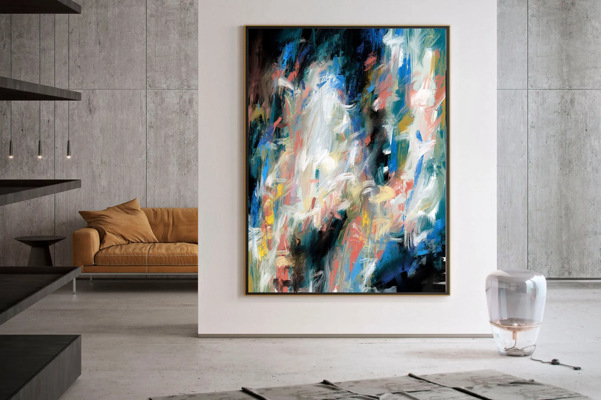 Black Pink Blue Textured Painting Original Abstract Painting Qp002