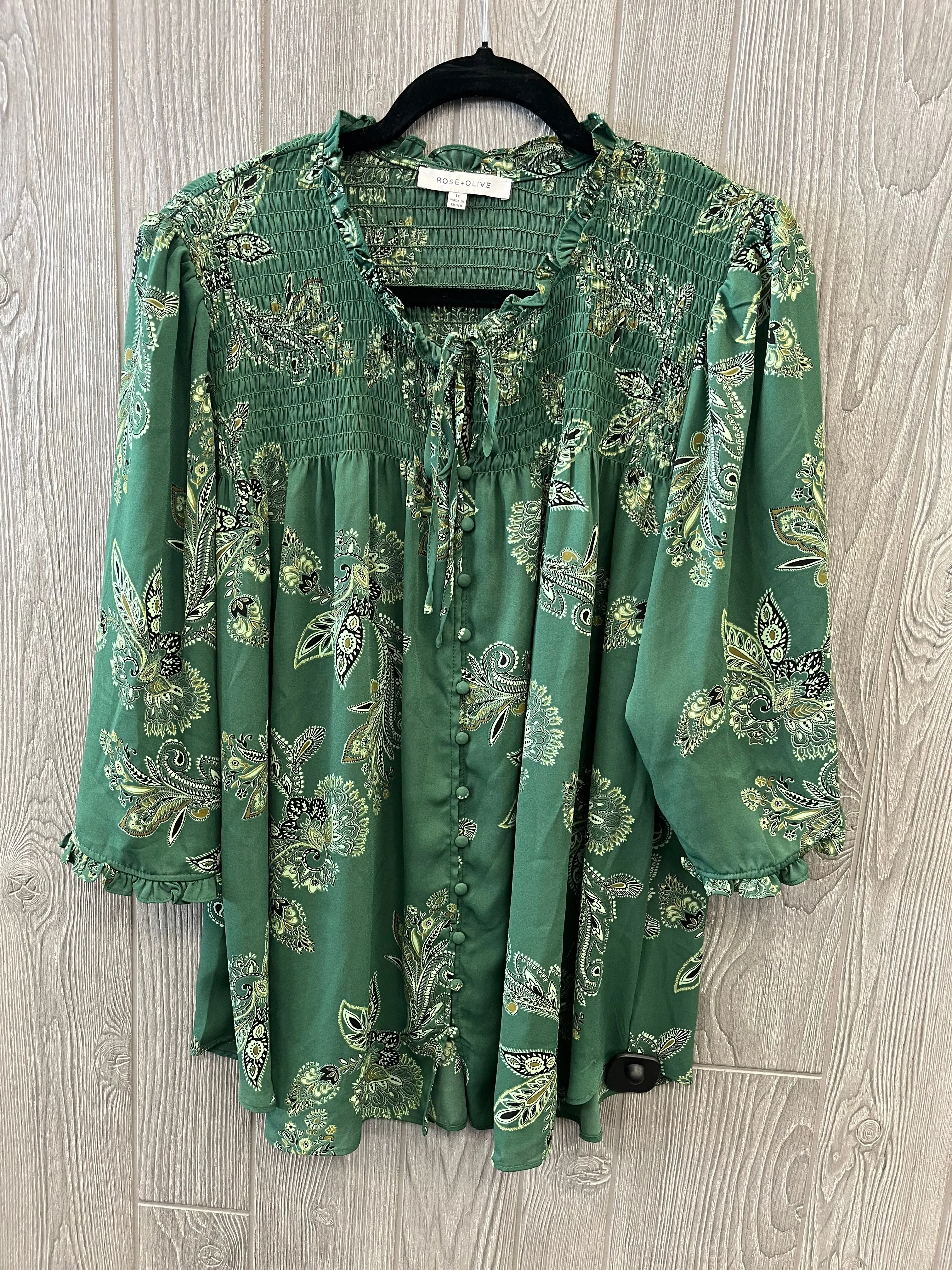 Blouse 3/4 Sleeve By Rose And Olive In Green, Size: 1x