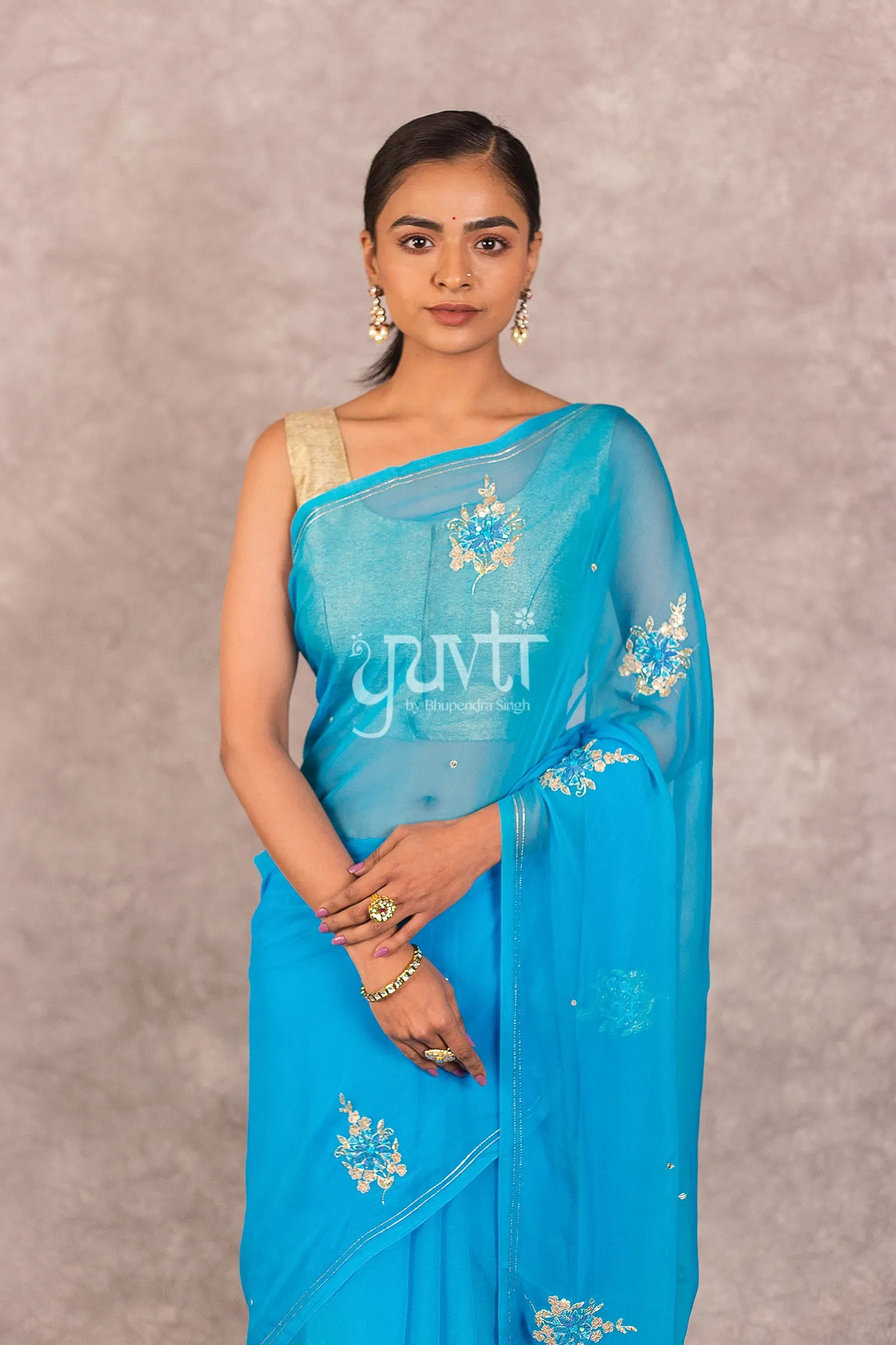 Blue Chiffon Saree