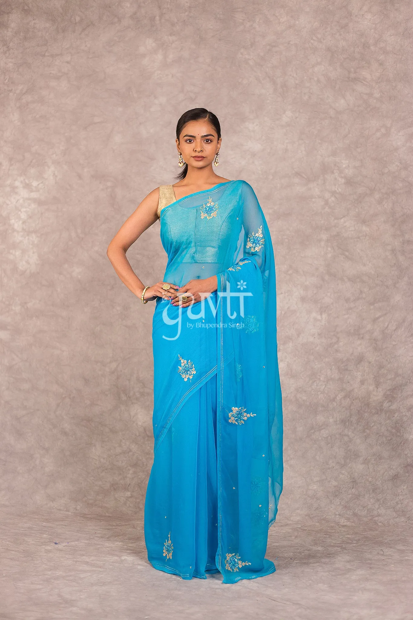 Blue Chiffon Saree