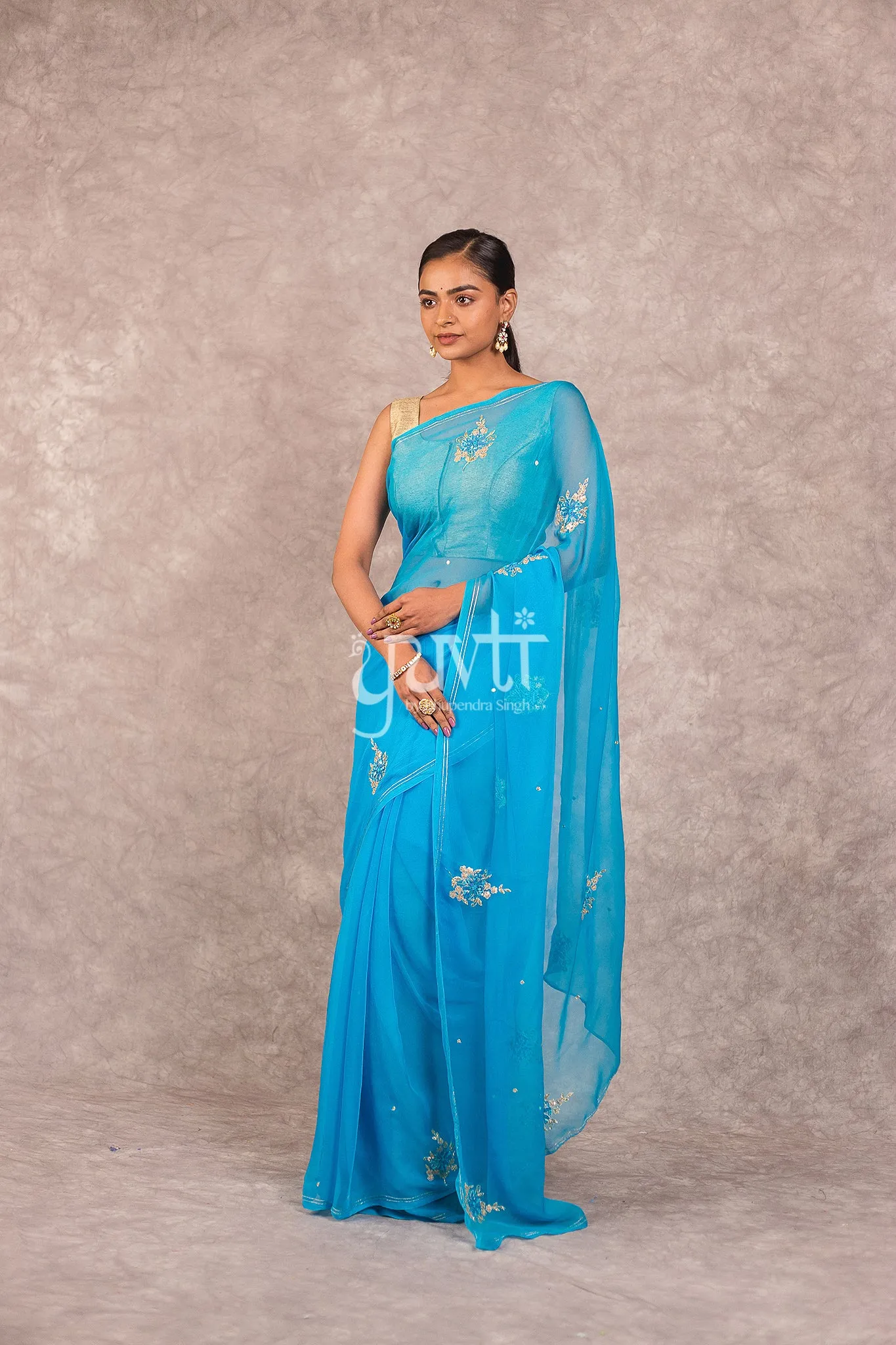 Blue Chiffon Saree