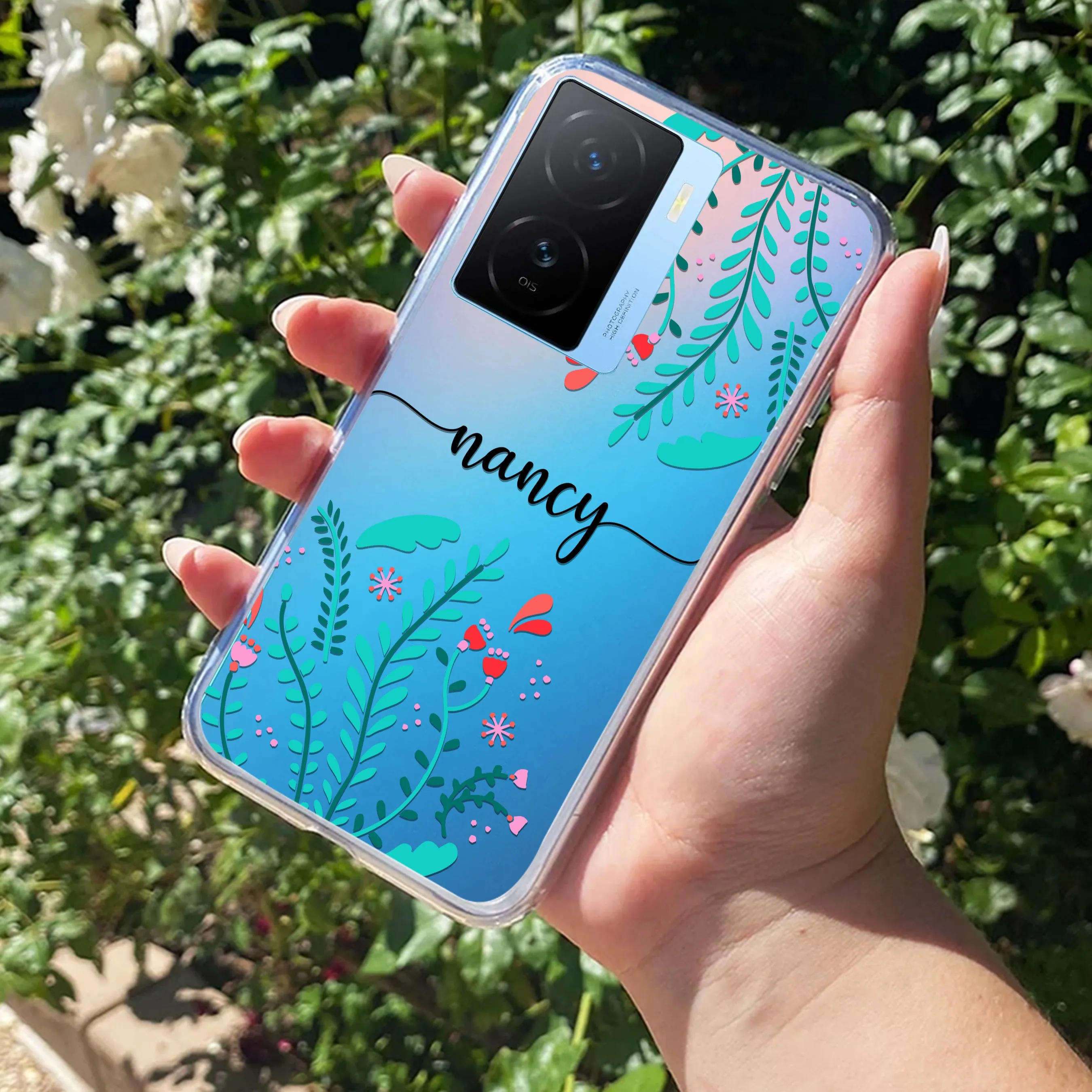 Blue Floral Customize Transparent Silicon Case For iQOO