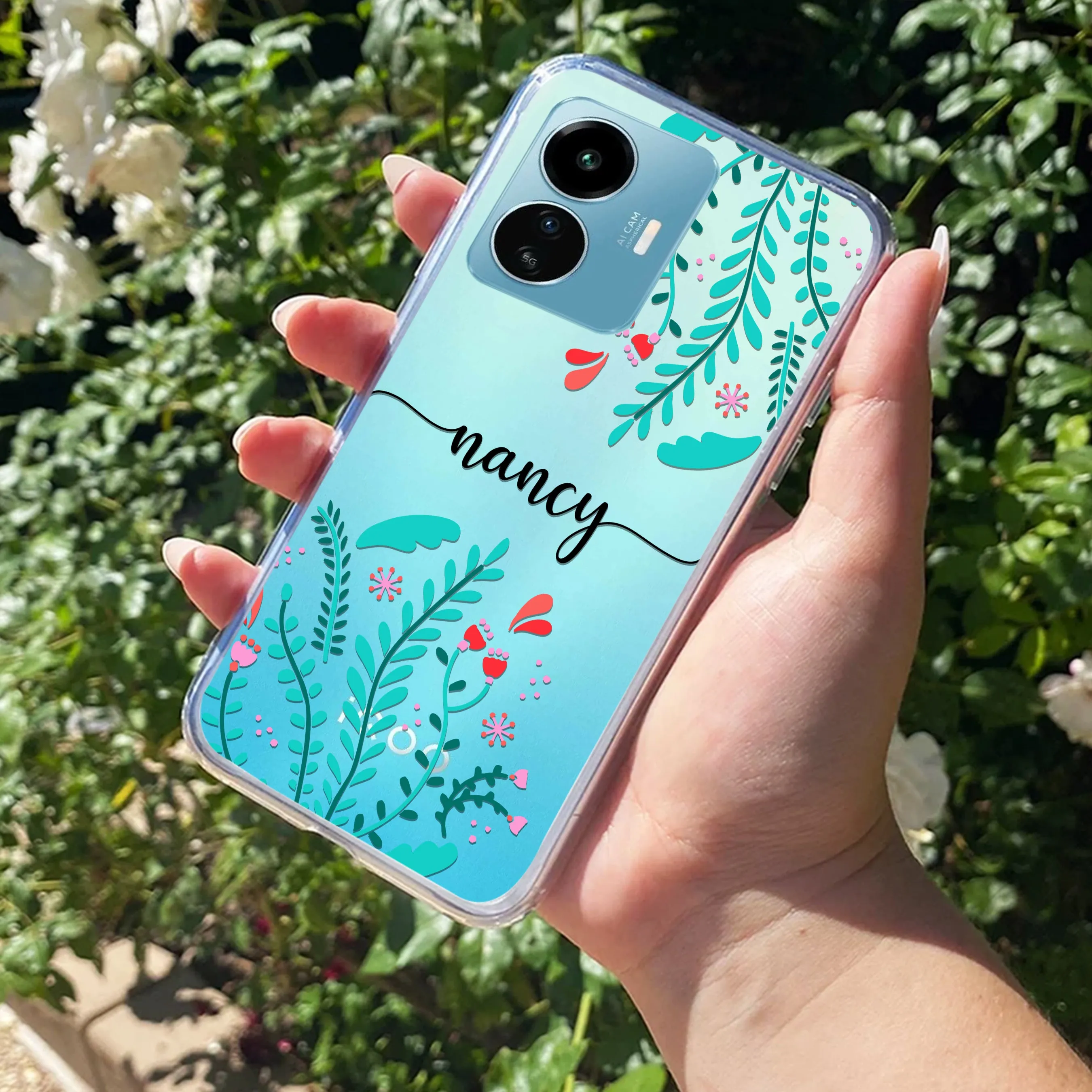 Blue Floral Customize Transparent Silicon Case For iQOO