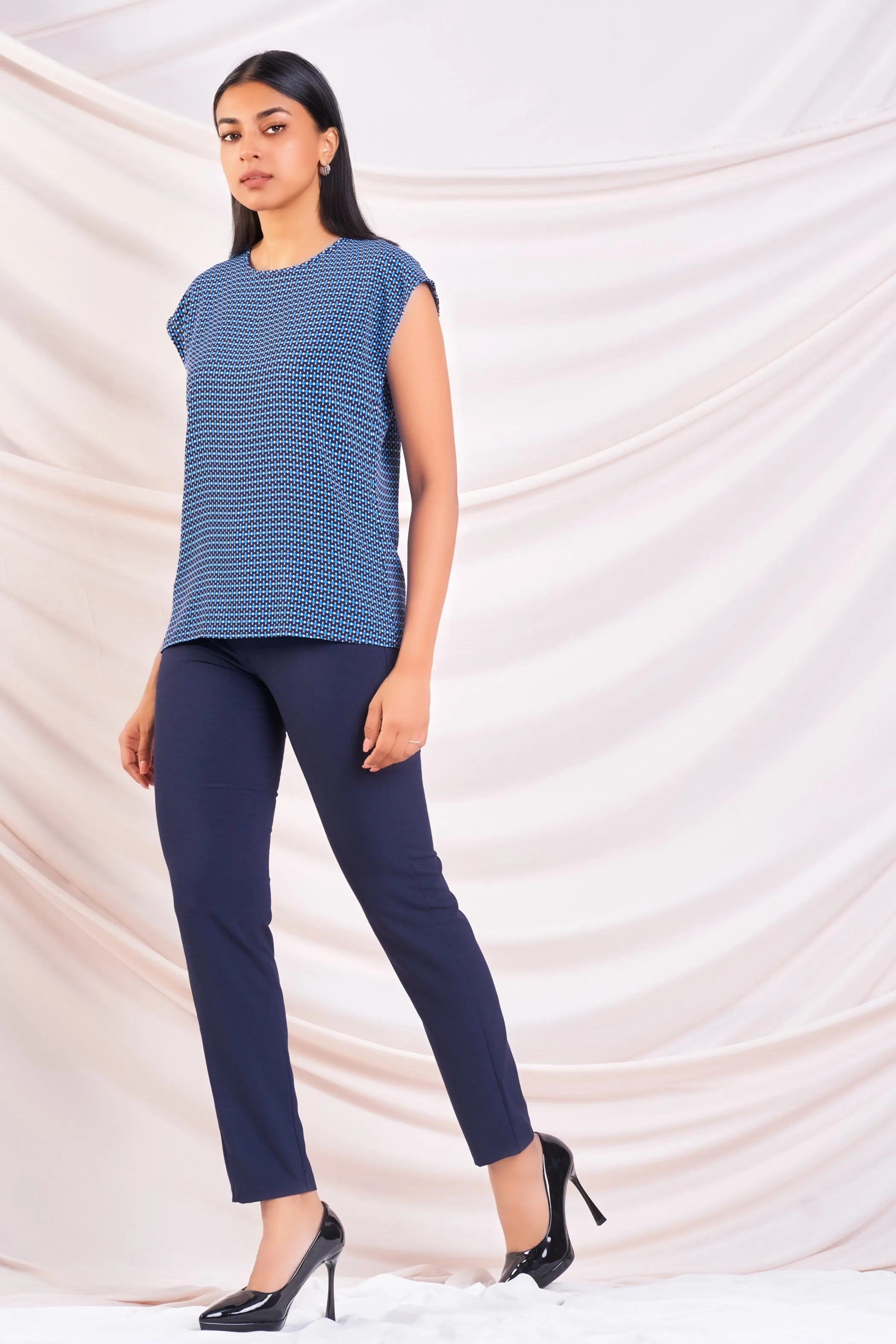 Blue Printed Raglan Top