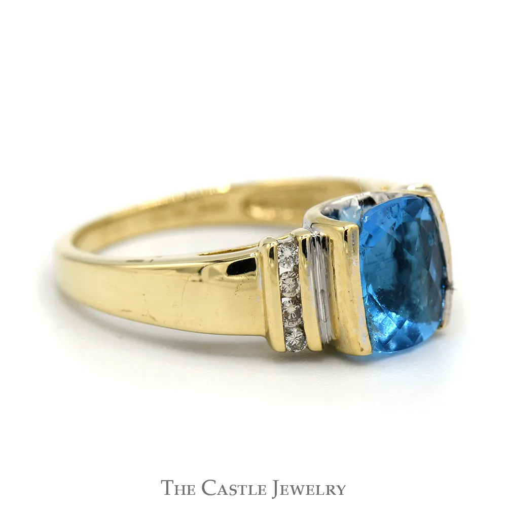 Blue Topaz Ring with Diamond Accents in 14k Yellow Gold