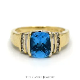 Blue Topaz Ring with Diamond Accents in 14k Yellow Gold