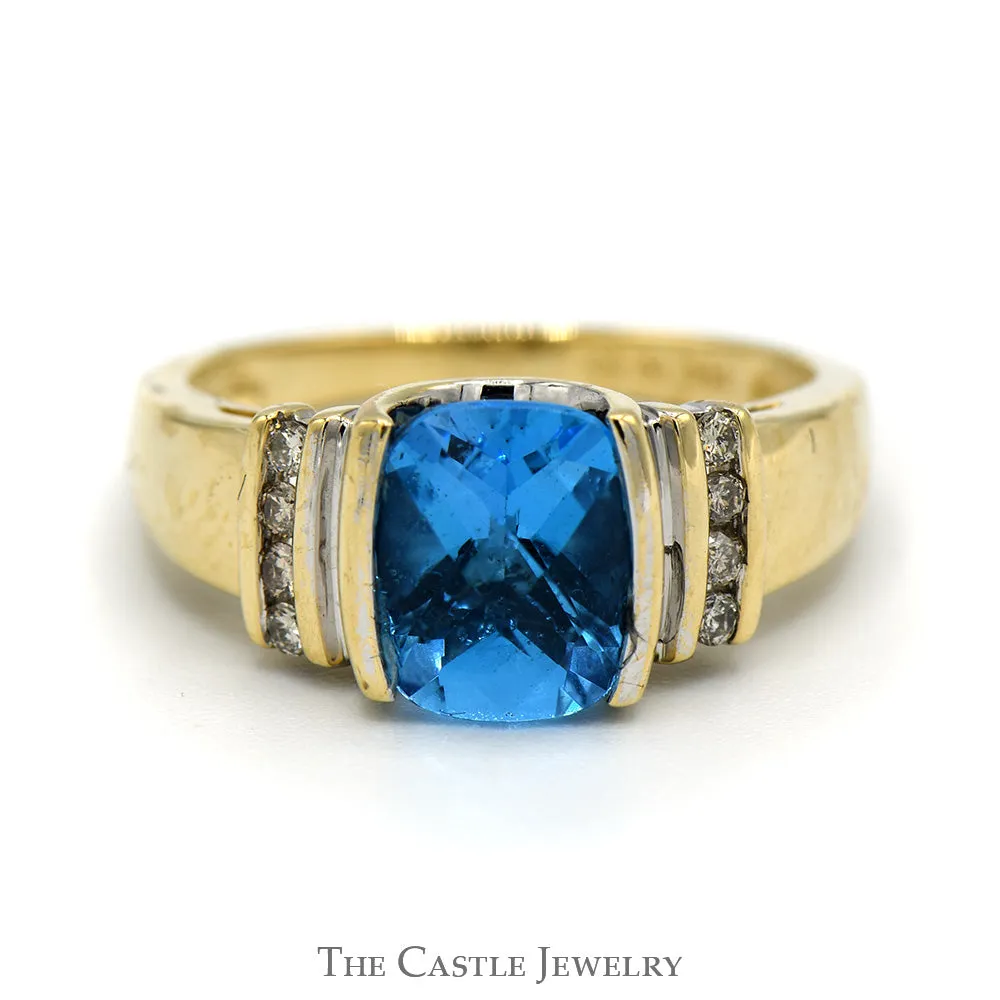 Blue Topaz Ring with Diamond Accents in 14k Yellow Gold