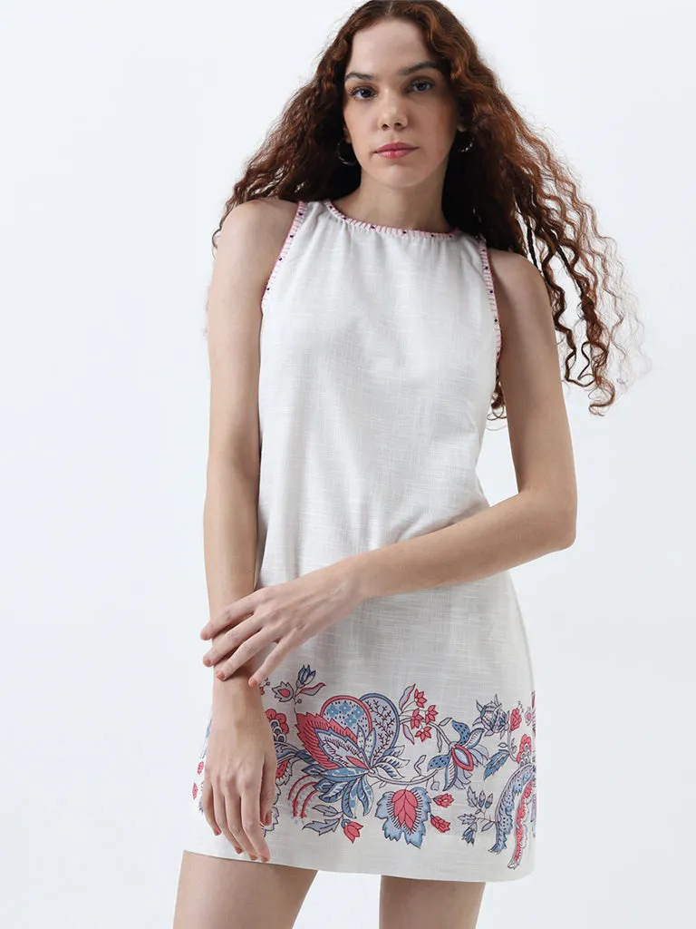 Bombay Paisley White Floral Printed Cotton Straight Dress