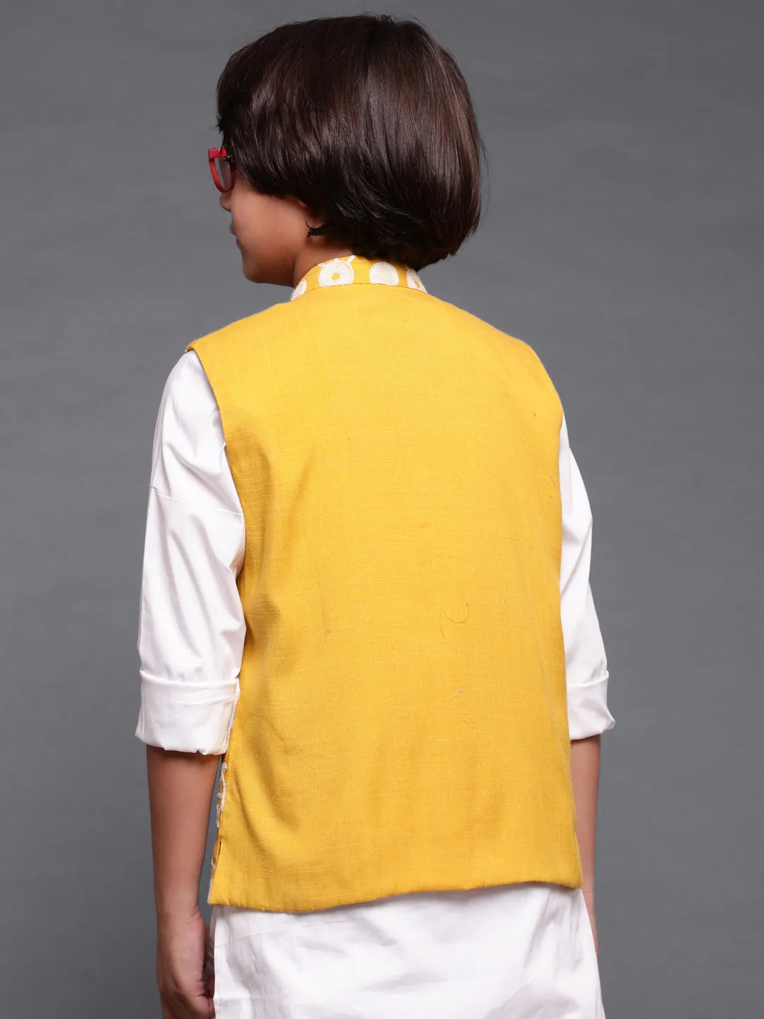 Boy's Yellow Embroidered Nehru Jacket - Aks Boys