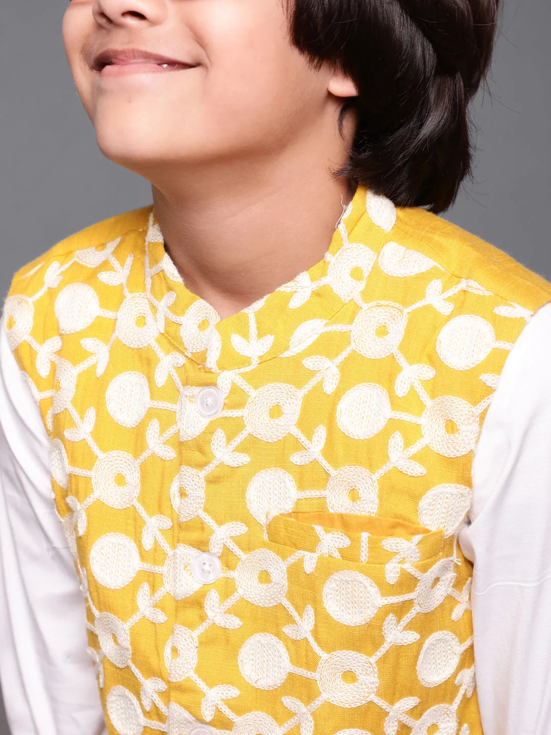 Boy's Yellow Embroidered Nehru Jacket - Aks Boys