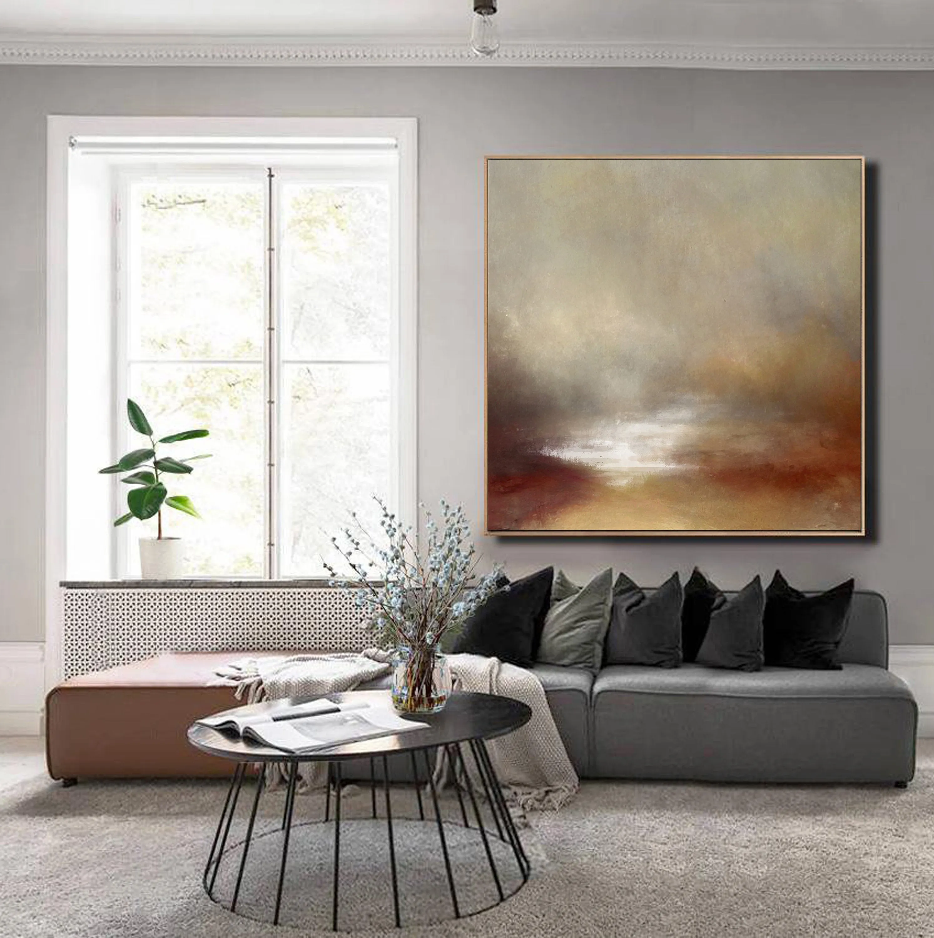 Brown Abstract Painting Sunrise Landscape Painting Dp094