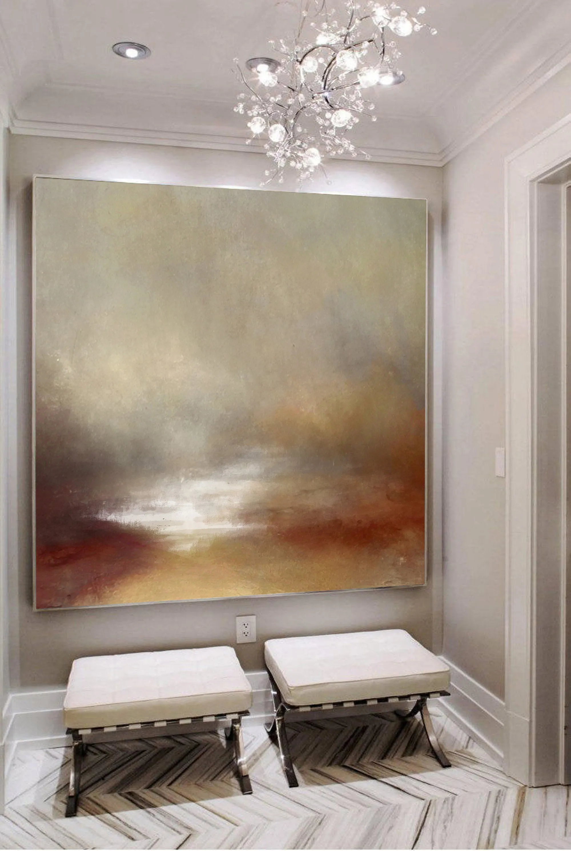 Brown Abstract Painting Sunrise Landscape Painting Dp094