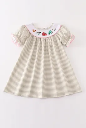 Brown farm embroidery dress