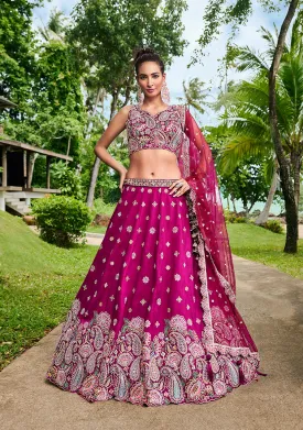 Burgundy Satin Silk Sequins and Zarkan embroidery Lehenga choli & Dupatta