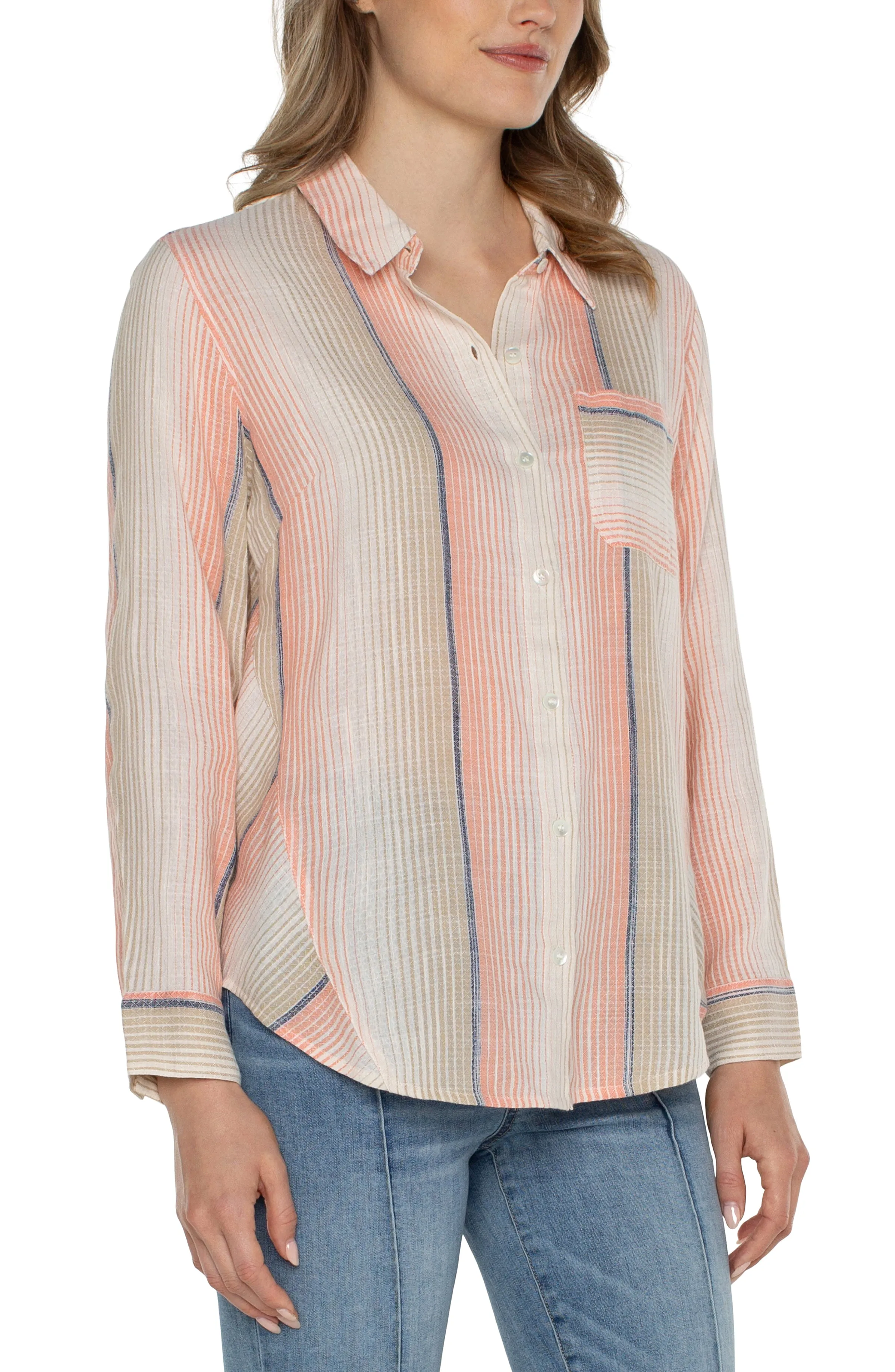 BUTTON FRONT SHIRT WITH INVERTED PLEAT