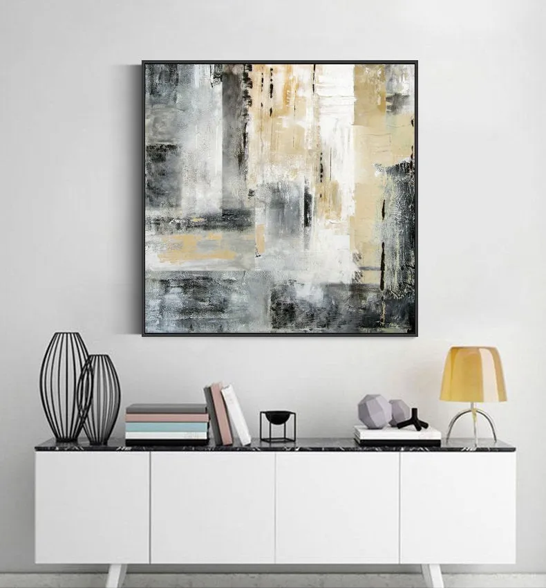 City Skyline Gold Art,Black White Painting,Large Original Abstract Art Qp092