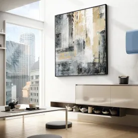 City Skyline Gold Art,Black White Painting,Large Original Abstract Art Qp092