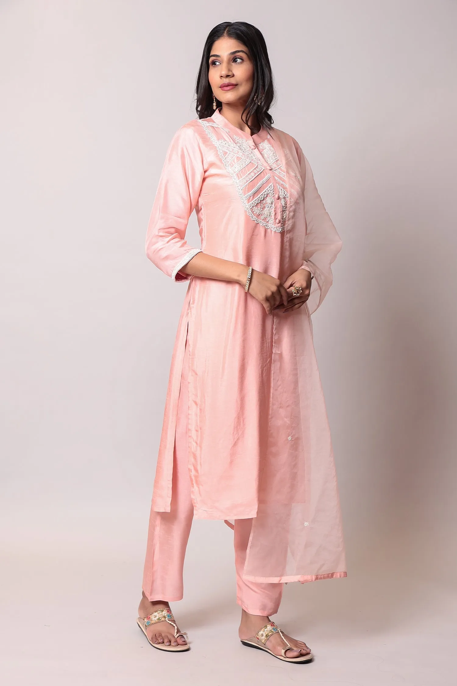 Cotton Straight Kurta Pant with Pearl and Thread work.