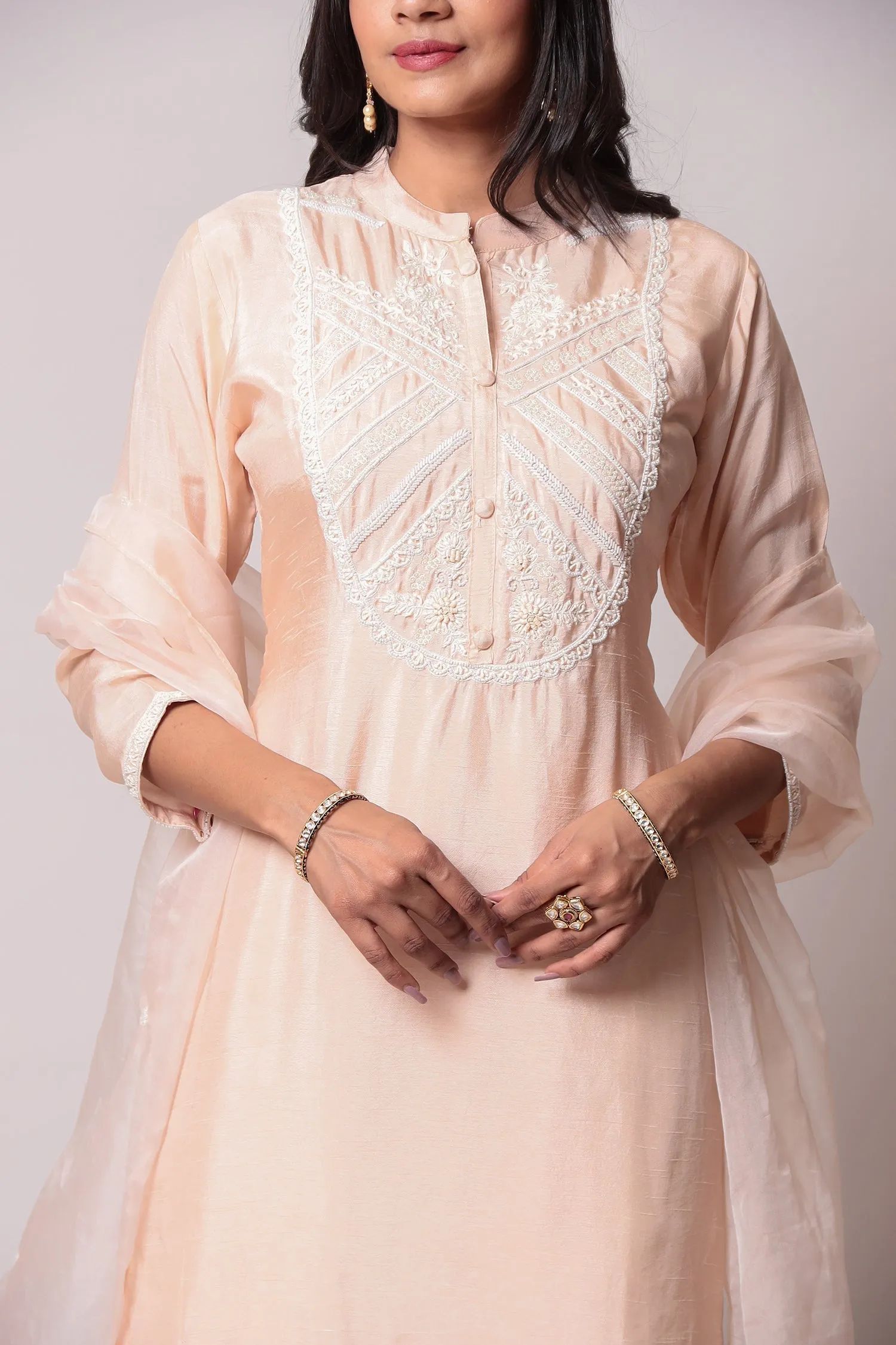 Cotton Straight Kurta Pant with Pearl and Thread work.