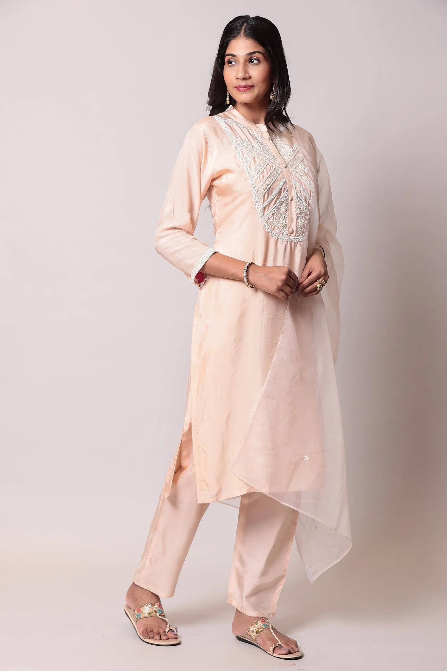 Cotton Straight Kurta Pant with Pearl and Thread work.