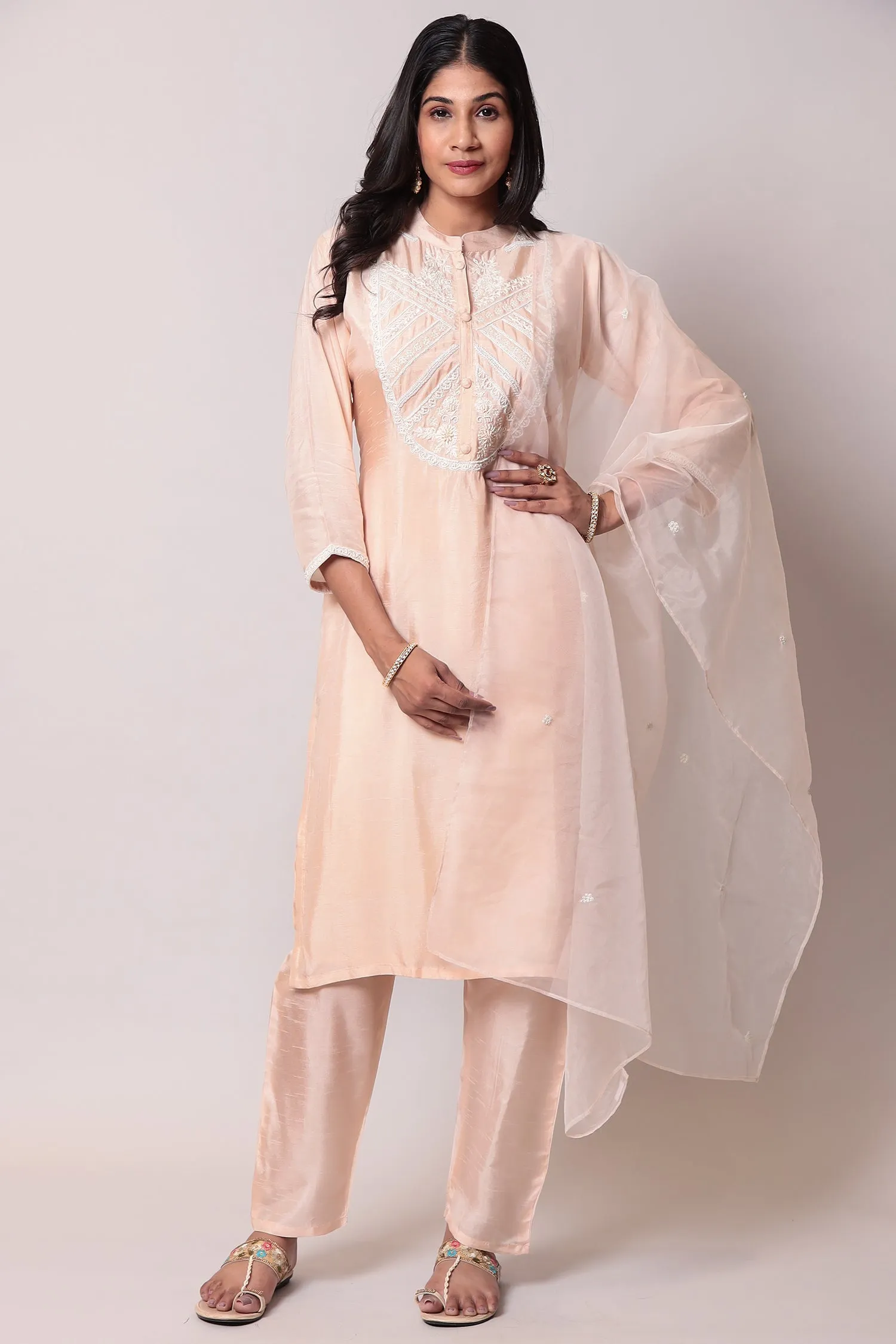 Cotton Straight Kurta Pant with Pearl and Thread work.